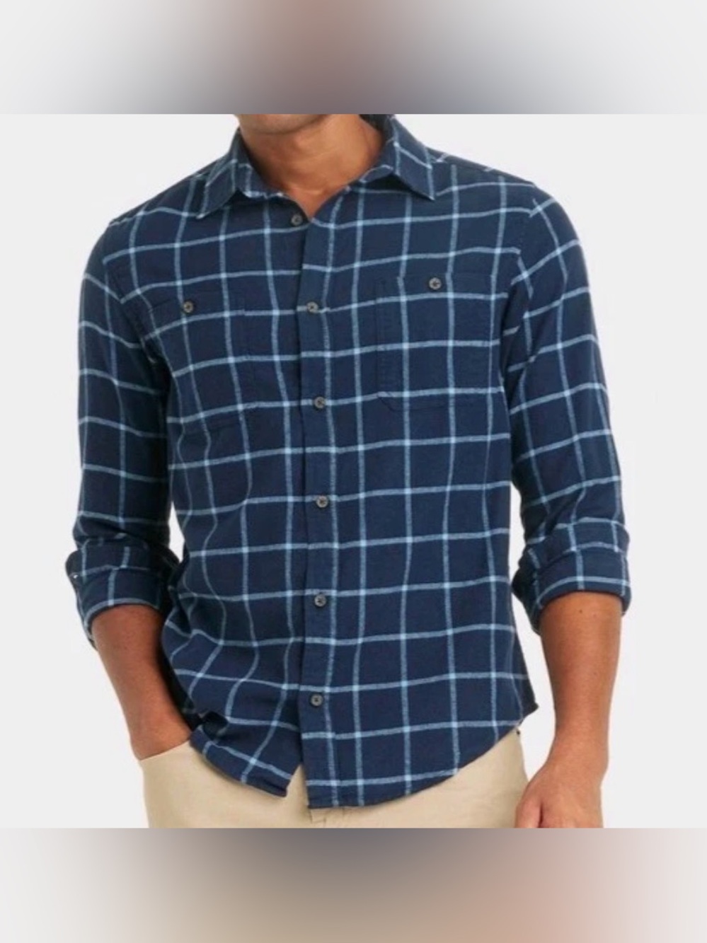Goodfellow & Co Men's Midweight Navy Blue Flannel Button-Down Shirt - Medium